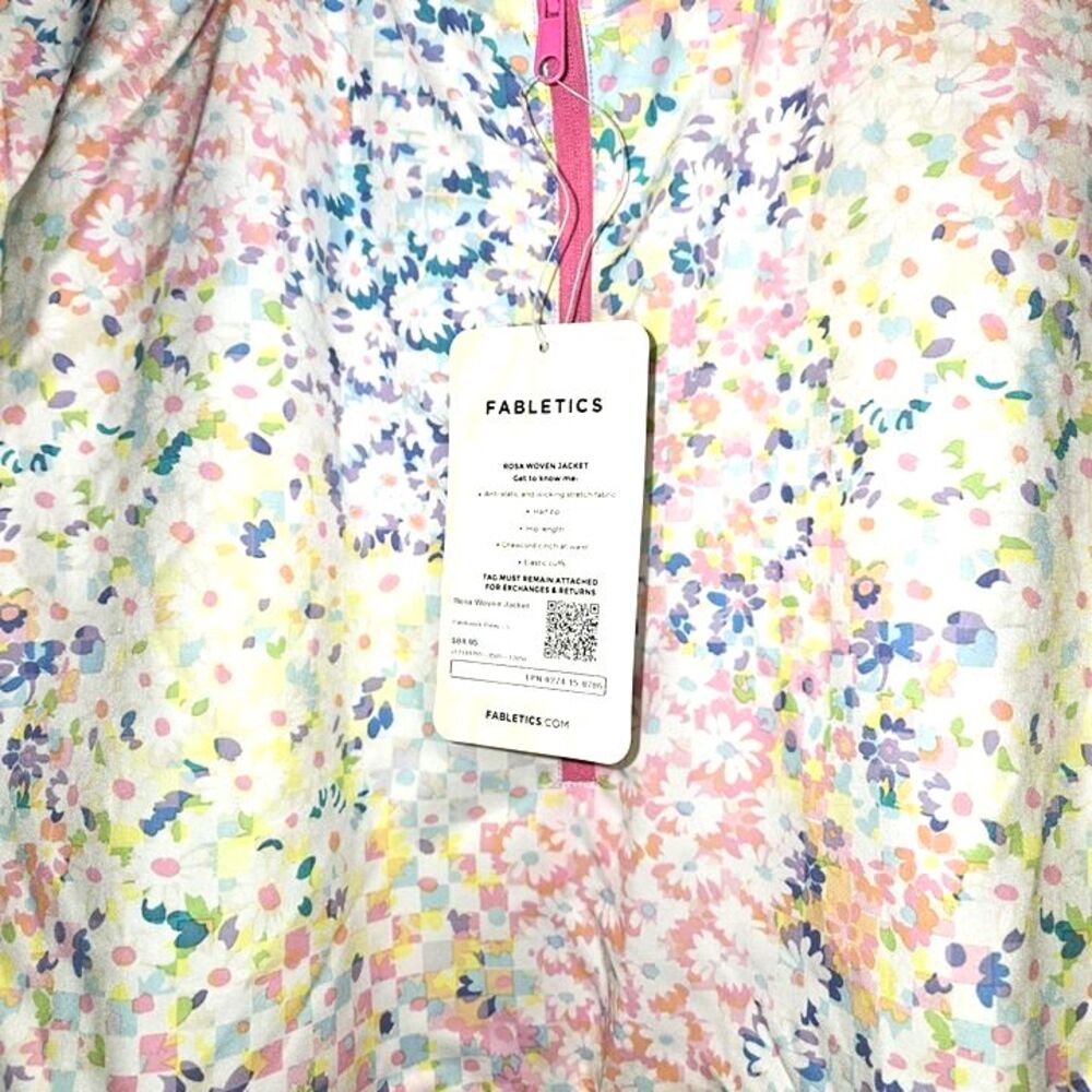 FABLETICS Windbreaker Jacket Hooded Zipper White/Pink Floral Women Large NEW NWT - Picture 7 of 9